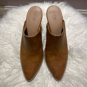 NEW Abound Block Heel Mules Tan Faux Leather Pointed Toe Size 9M
